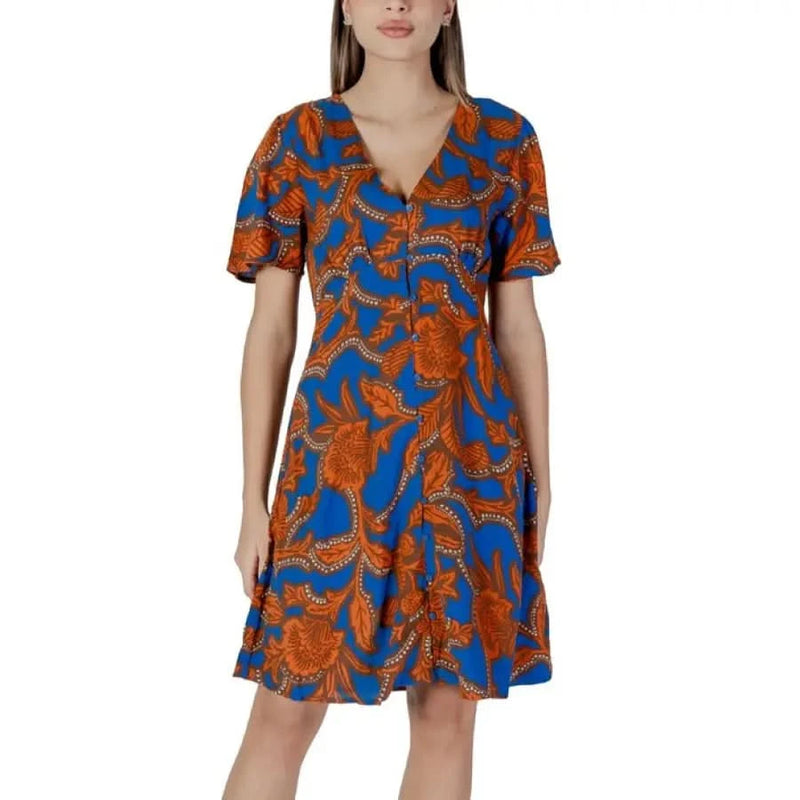Blue and orange floral print dress from B.young Women’s Viscose Shorts collection