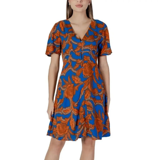 Blue and orange floral print dress from B.young Women’s Viscose Shorts collection