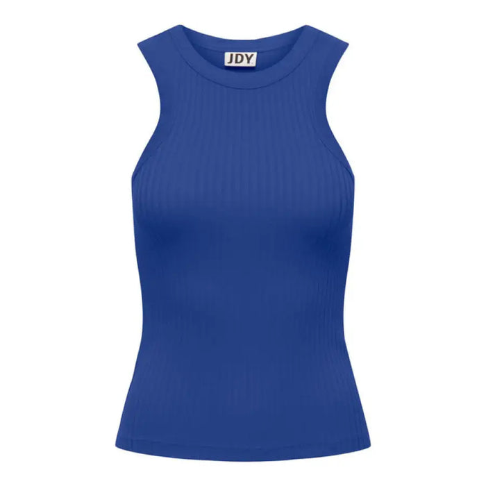 Blue ribbed tank top displayed in product image, ideal for casual summer wear