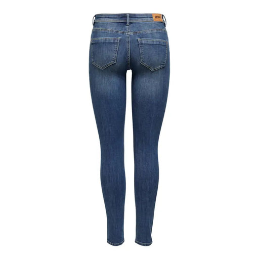 Blue women skinny jeans with ripped effect, whiskering, front and back pockets