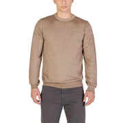 Beige crew neck sweatshirt with ribbed cuffs and hem, likely made of cotton or polyester blend.
