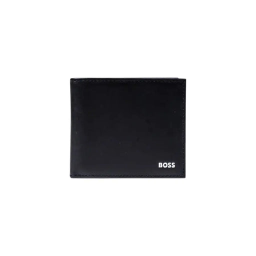 Black leather bi-fold wallet with inside pockets and compartments for Men by Boss