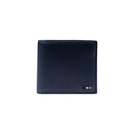 Navy blue leather bifold wallet from Boss Men with interior pockets, size 10.5 x 9
