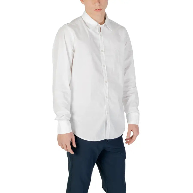 Men’s long-sleeved white cotton dress shirt from Boss Men Classic White Cotton Shirt collection