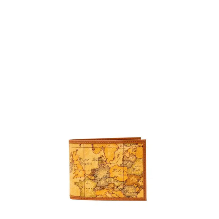 Brown leather wallet featuring a detailed map design for travel enthusiasts