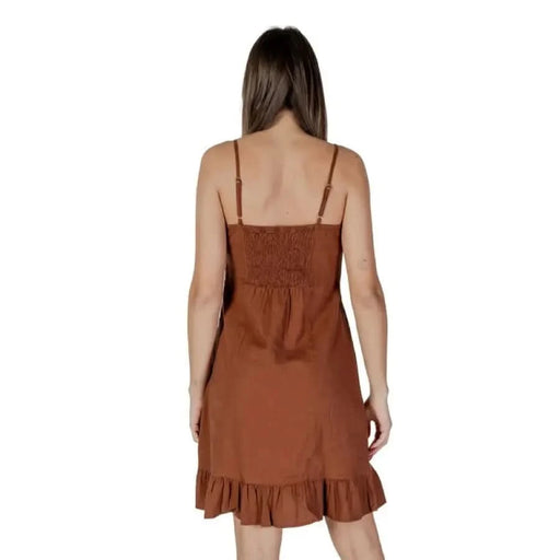 B.young Women’s Brown Slip-On Dress with Straps, elegant brown spaghetti strap design