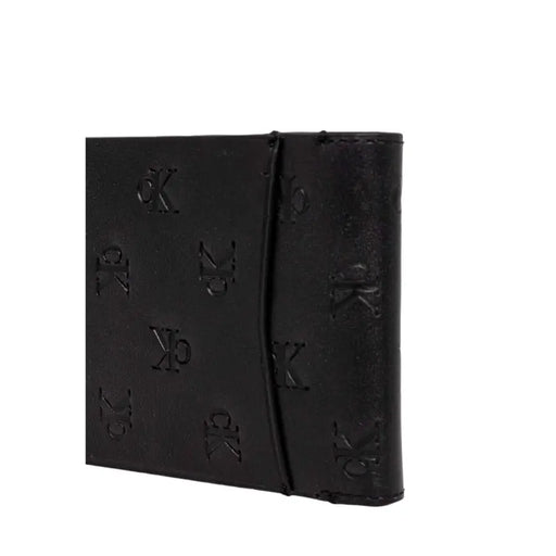 Black bi-fold leather wallet with embossed CK logos from Calvin Klein for men