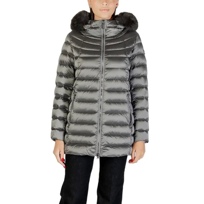 Women’s long grey puffer jacket with fur-trimmed hood from Colmar Originals for women