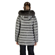 Gray women’s puffer coat with fur-lined hood from Colmar Originals Long Grey Hooded Zip Jacket for Women