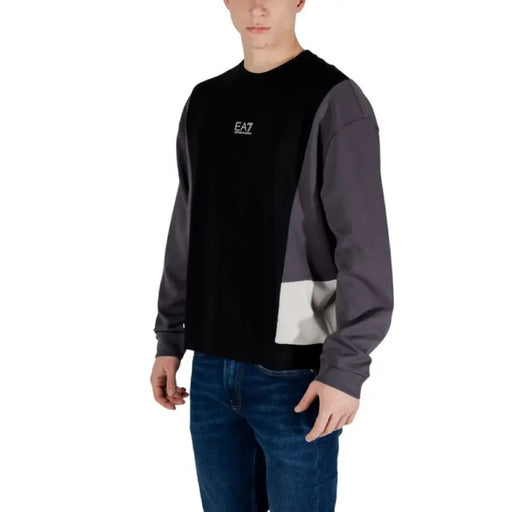 Color-blocked long-sleeve sweatshirt for men by Ea7 in multicolor design for Spring and Summer