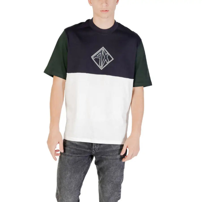 Color-blocked short sleeve T shirt with logo, stylish casual apparel for men and women