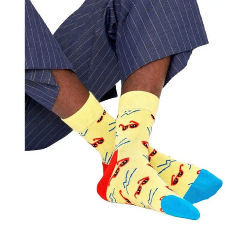 Colorful Yellow Socks featuring Sunglasses and Lightning Bolt Pattern for vibrant style