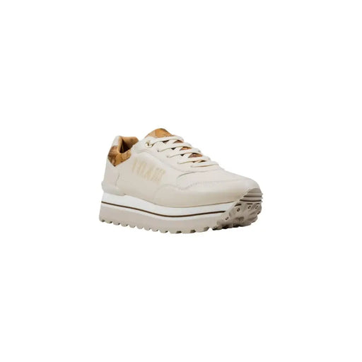 Cream-colored women’s platform sneakers with brown accents from Alviero Martini Prima Classe