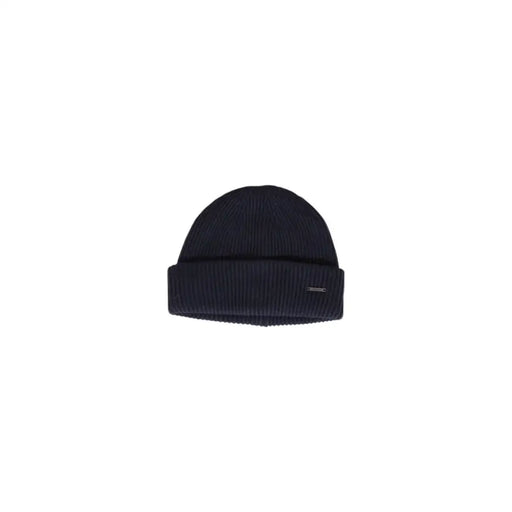 Dark blue knit beanie displayed in the product listing for stylish winter wear
