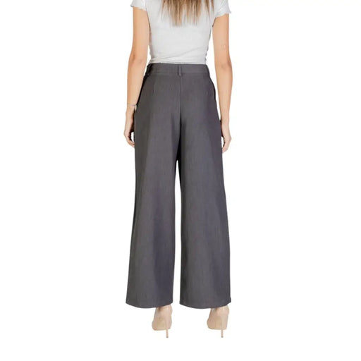 Dark gray high-waisted wide-leg trousers from Grey Women Fall Winter Trousers collection