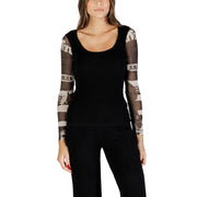 Women’s black long-sleeve blouse with sheer patterned sleeves from Desigual for fall winter