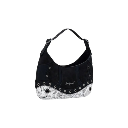 Black and white snakeskin print hobo bag with eyelet details for Desigual Shoulder Bag
