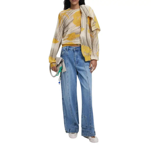 Yellow and beige abstract print long-sleeved sweater from Desigual Women Fall Winter collection