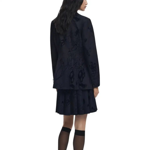 Navy blue floral print blazer and pleated skirt set from Desigual Women for Fall Winter
