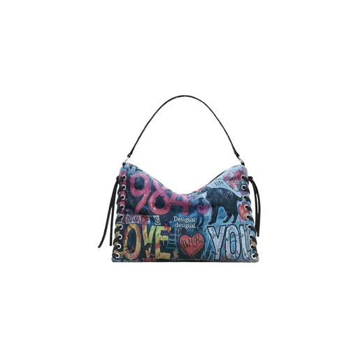Multicolor Desigual shoulder bag with graffiti print and lace-up sides for women