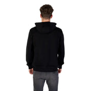 Men’s black cotton hooded sweatshirt with front pockets paired with dark grey jeans