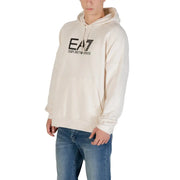 Men’s off-white EA7 EMPORIO ARMANI hooded sweatshirt with front pockets and logo