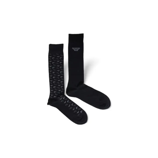 Black crew socks with subtle pattern and embroidered logo, made from cotton and elastane