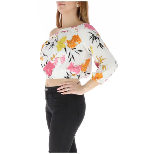 Floral one-shoulder crop top available at Floral Off The Shoulder Crop Top
