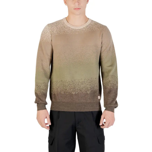 Brown and green ombre sweatshirt with glittery details, likely made of cotton or polyester blend.