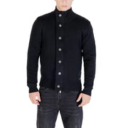 Men’s black button-up cardigan with a high collar from Gianni Lupo for fall winter style