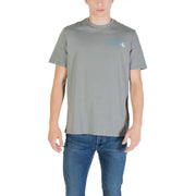 Gray Calvin Klein men’s crew neck T-shirt displayed in a product image
