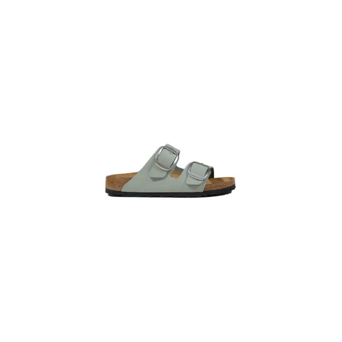 Gray double-buckle sandal displayed in the product image