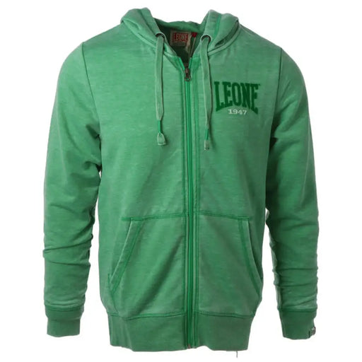 Green zip-up hoodie displayed on a product page showcasing casual apparel