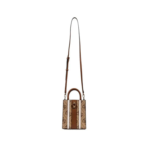 Brown and beige monogrammed tote bag with adjustable shoulder strap and top handles