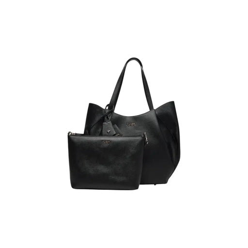 Black leather tote bag with matching detachable pouch from Guess Women Fall Winter collection