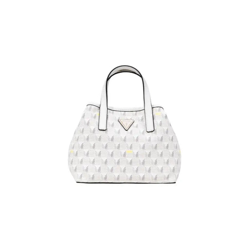 White tote bag with geometric pattern and triangular logo from Guess Women Fall Winter collection