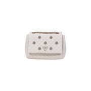 Guess Women White Polyurethane Fall Winter Accessory Bag with quilted faux leather, gold chain, rhinestones