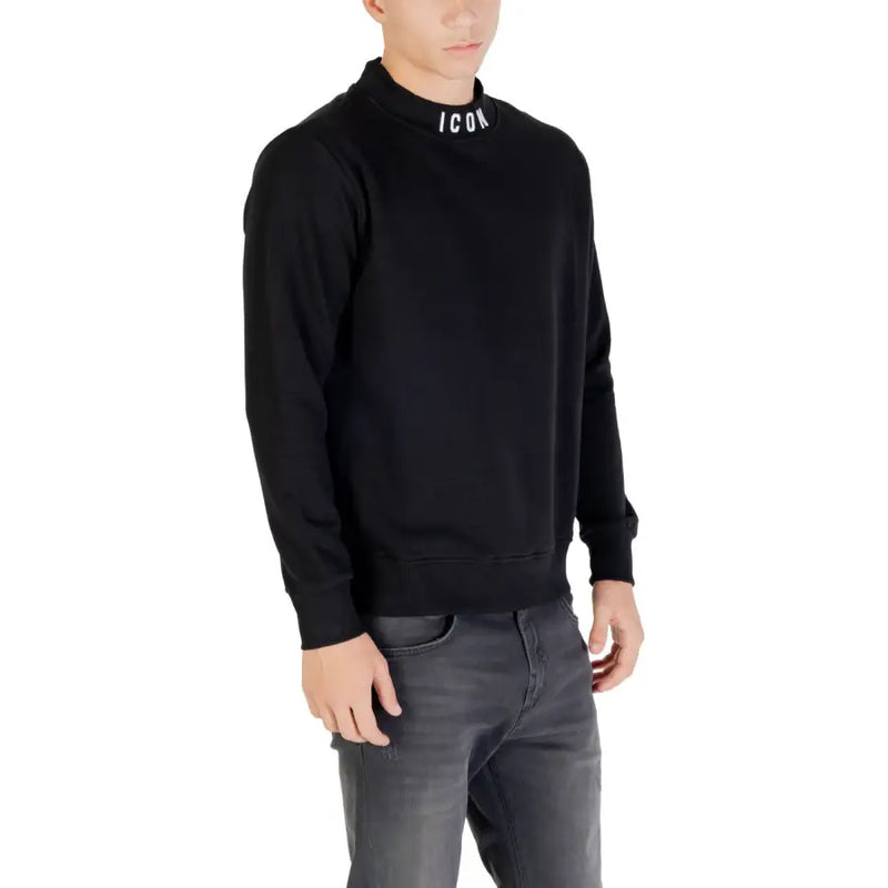 Men’s black long-sleeved sweatshirt with mock neck, ideal for casual wear
