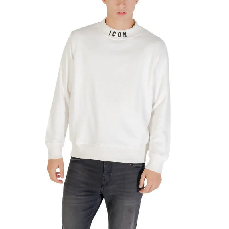 Men’s white crewneck sweatshirt with ICON on the collar from Icon Men Black Long Sleeve collection