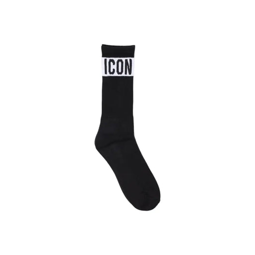 Black crew socks with a white ICON band from Icon Men Black Printed Cotton Blend Underwear