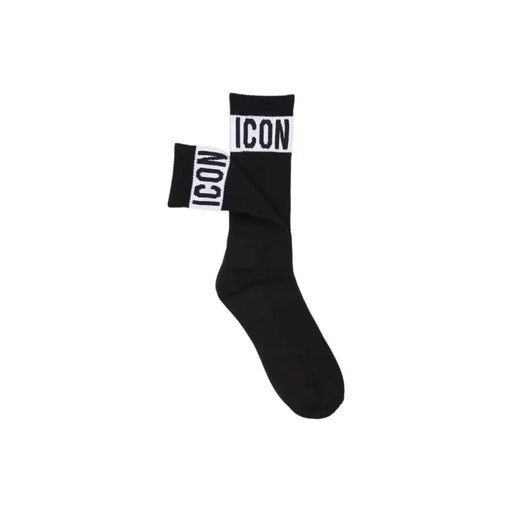 Black crew socks with ICON printed on cuffs for Icon Men Black Cotton Blend Underwear