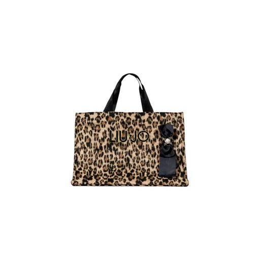 Leopard print tote bag with black handles and decorative bow for Liu Jo Beige Leopard Print Handbag with Shoulder Strap