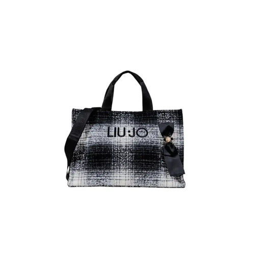 Black and white plaid tote bag with shoulder strap and decorative bow for Liu Jo Beige Leopard Print Handbag