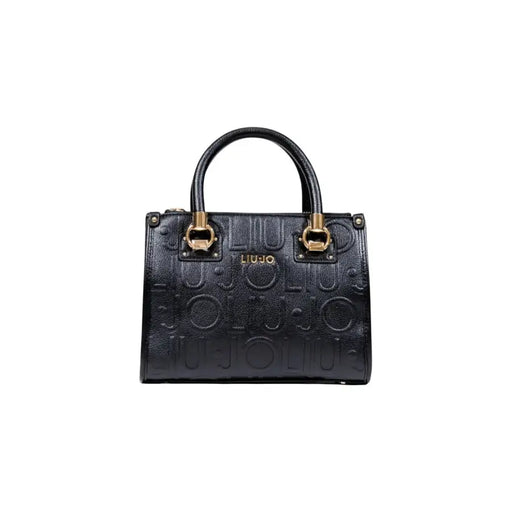 Liu Jo Black Fall Winter women’s shoulder strap handbag with textured surface and gold-tone hardware