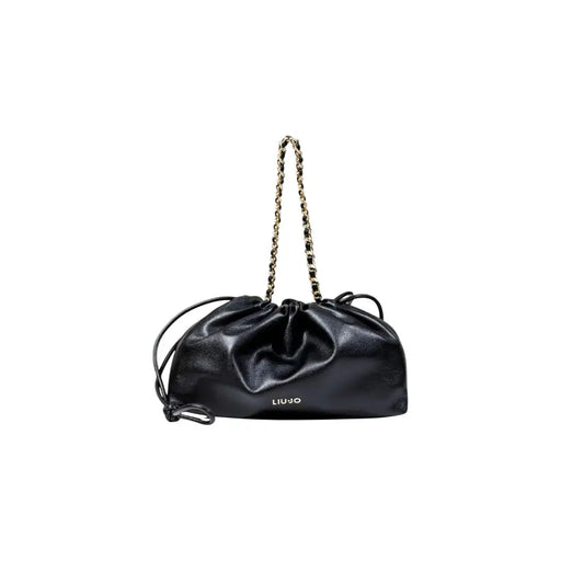 Black ruched drawstring shoulder bag with gold chain strap for Liu Jo Black Lace handbag