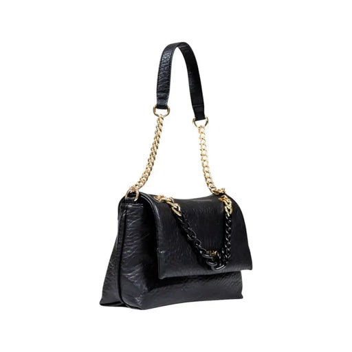 Black polyester Liu Jo handbag with gold chain strap and black chain flap accent