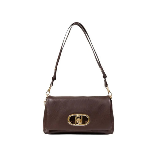 Dark brown leather Liu Jo handbag with gold oval clasp and inner pockets