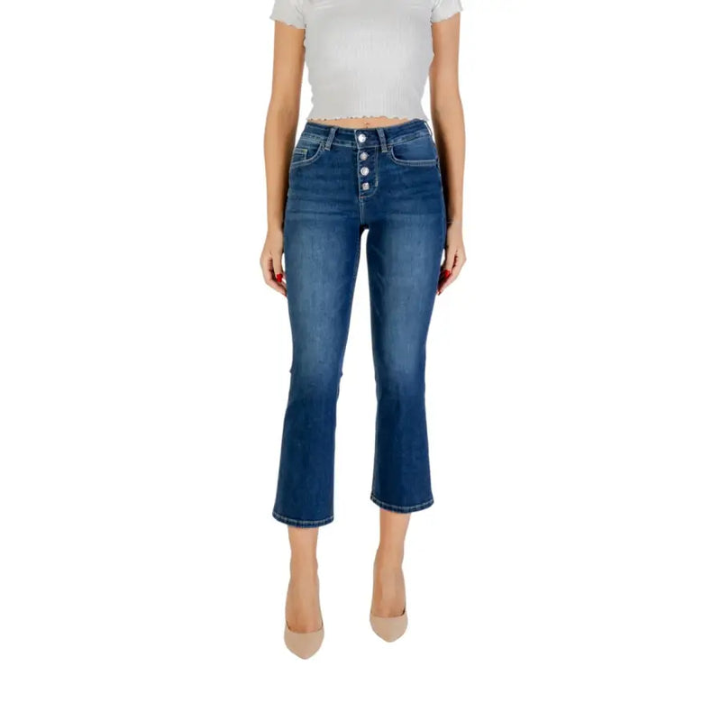Women’s high-waisted dark-wash cropped flare jeans with five-button fly from Liu Jo Blue Buttoned Jeans for Women Fall Winter