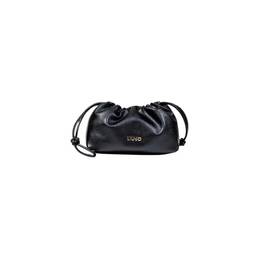 Black drawstring pouch with textured finish from Liu Jo Bordeaux Lace Trim Handbag collection