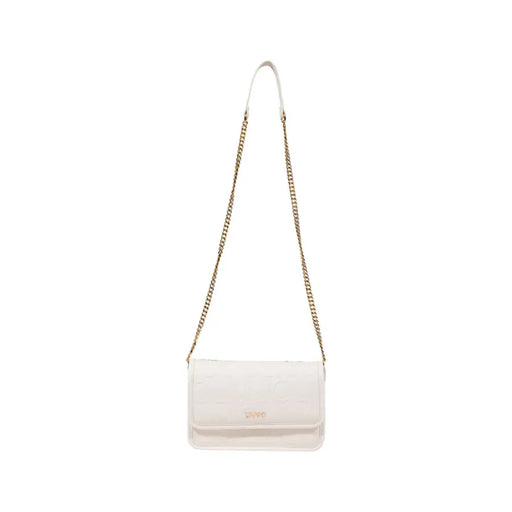 White leather clutch bag with gold chain strap from Liu Jo featuring hook button and interior pockets